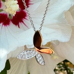 Vintage, 14K Gold, Zeghani, Diamond Butterfly Pendant Necklace, 2.65 Grams
